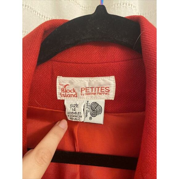 Block Island Petites By Marina Pappas 100% Pure Wool 14 Red Blazer preppy office - Picture 2 of 5